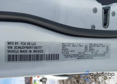 2024 Jeep Compass Latitude Lux Fwd from USA, damaged, VIN 3C4NJDFN4RT104777